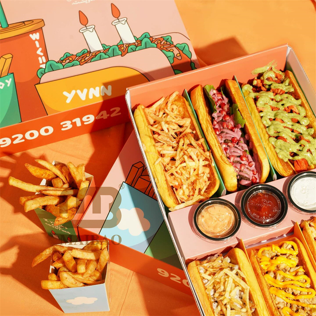 Custom Eco Fast Food Grade Paper Grazing Packaging 25cm Takeout to Go Burger Shawarma Pizza Hot Corn Dog Slide Drawer Box
