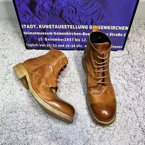 Bottes en cuir délavé rétro pour hommes, style anglais, à lacets, à bout épais, pour l'été, l'hiver et l'automne - Product Image 2