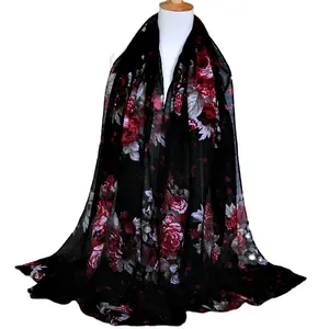 2018 New design print small floral scarf flower designer voile shawls wrap multicolor popular hijab