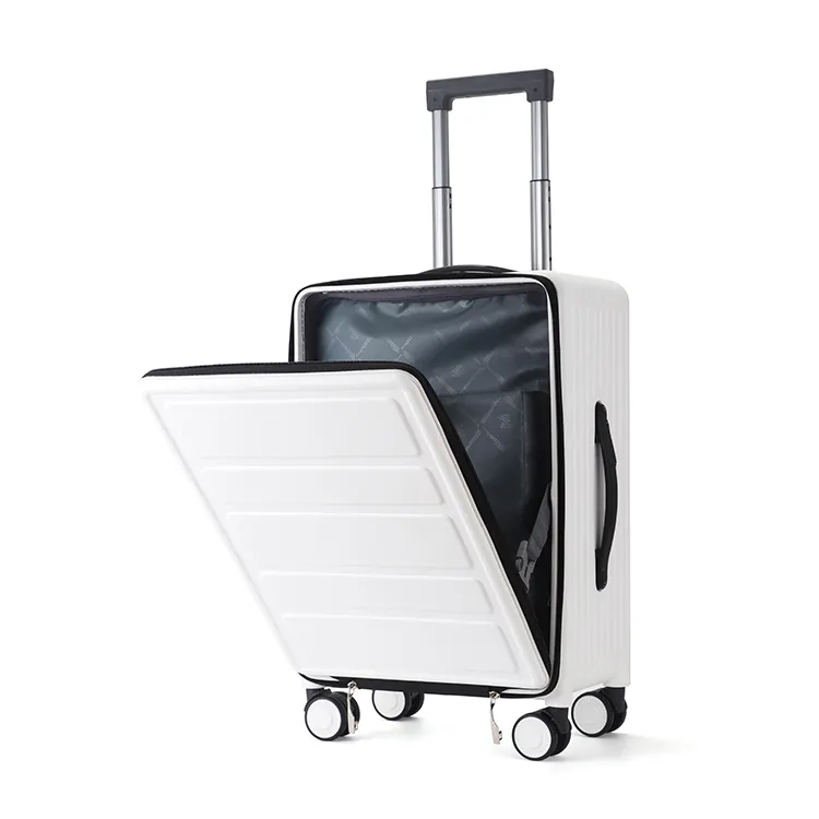 Fabrika fiyat hafif seyahat PP bagaj ile ön açılış dizüstü cep vaka Spinner ile moda 20 inç bavul üzerinde taşımak