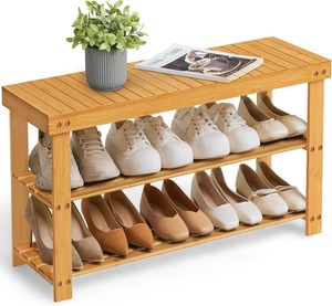 Sturdy Shoe Organizer Shoe Storage Organizer for Entryway Bathroom Shoe <b>Rack</b> <b>Bench</b> 3-Tier Wood Shoe Storage Organizer - Product Image 6