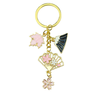 Keychain Japan Fuji Mountain Sakura Key Ring Flower Enamel Key Chains Souvenir Gift for Women Men DIY Handmade Jewelry