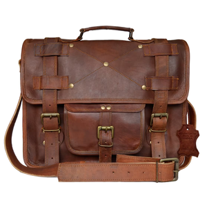 Luxury <b>Men's</b> Genuine Buffalo Hide <b>Laptop</b> Sleeve Briefcase Handmade Portable Crossbody <b>Bag</b> in Bulk - Product Image 1