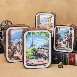 Puzzle en bois 3D de la scène de rue de <span class=keywords><strong>Paris</strong></span>, veilleuse - Cadre de boîte à lumière DIY, petite pièce décorative pour la maison, la chambre à coucher et l'artisanat en bois - Product Image 6