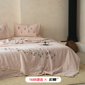 Juego de Edredón Bordado de Algodón y Lino 1688X con Diseño Floral, Edredón de Verano para Aire Acondicionado, Uso Doméstico - Product Image 1
