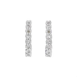 Orecchini a Cerchio in Oro Bianco E3293 con Diamanti Taglio Smeraldo, Incastonatura a Canale, Gioielli di Lusso per Donna - Product Image 1