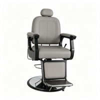 Fauteuil de barbier moderne gris en PU, robuste, hydraulique, inclinable, avec appui-tête et repose-pieds