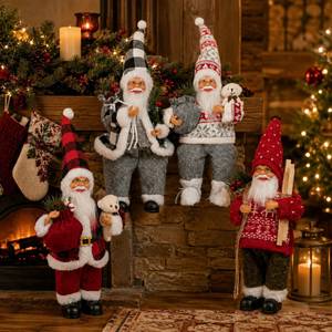 Muñeco de Santa Claus de tela tradicional con saco de regalo y rama de pino, decoración navideña para mesa, para exhibir en el hogar en la época festiva. - Product Image 3