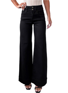 Jeans évasés taille haute à deux boutons pour femmes, vente en gros Dear-Lover, <span class=keywords><strong>noir</strong></span> - Product Image 4