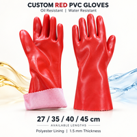 Gants de travail industriels personnalisés en PVC enduit, résistants à l'huile, imperméables, doublés polyester, épaisseur 1,5 mm, manchette longue 27, 35, 40, 45 cm, vente en gros