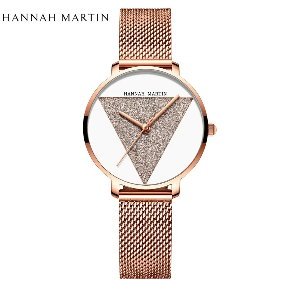 Hannah Martin 1332 Japan Quartz Movement Waterproof Women Watches Stainless Steel Mesh Band Fashion Casual Simple Watch