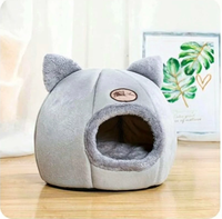Lit pour animaux de compagnie en forme d'oreilles de chat, lit-caverne chaud en peluche, nid fermé, coussin doux, lit de couchage pour petits chiens et chatons