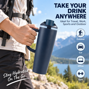 Gobelet isotherme en acier inoxydable de 1200 ml avec poignée, grande capacité, tasse de voyage sous vide, bouteille d'eau portable pour le sport, tasse de voiture - Product Image 6