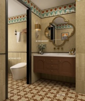 Carreaux muraux de salle de bain en céramique émaillée style français rétro moderne simple motif brique fleurie