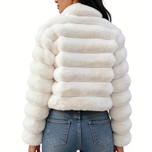 Manteau d'hiver chaud pour femme, en fausse fourrure matelassée, coupe courte, col montant, fermeture éclair, tendance - Product Image 4