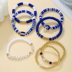 Football Mom <b>Bracelet</b> Set Blue White Gold Beads Stackable Jewelry Gift for Women Unisex Fashion <b>Beaded</b> <b>Bracelets</b> - Product Image 4