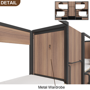 Ensemble de lits superposés personnalisés modernes durables en métal acier bois noir de taille double comprenant une échelle de rangement pour adultes et jeunes - Product Image 4
