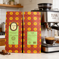 Sachet de café à fond plat personnalisé avec valve de dégazage et fermeture éclair déchirable pour grains de café torréfiés et café moulu