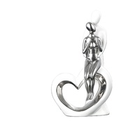 Sculpture géométrique en céramique moderne de luxe, figurine de couple de mariage contemporaine, plaquée argent blanc, faite à la main, décoration d'intérieur