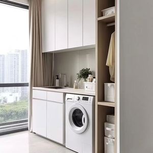 Balcon personnalisé armoire à linge avec grand garde-manger de stockage pour machine à laver intégrée - Product Image 1