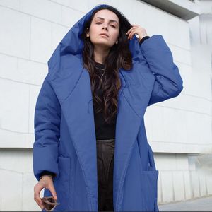 Manteau épaissi de neige avec ceinture à capuche, costume long en coton pour femmes, costume d'automne et d'été <span class=keywords><strong>2022</strong></span> en coton de couleur pure - Product Image 5