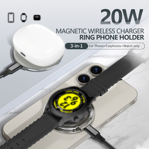 Chargeur sans fil magnétique intelligent pliable 15W avec anneau de protection Type C et support de téléphone pour <span class=keywords><strong>iPhone</strong></span>, montre, écouteurs et microphone - Product Image 6