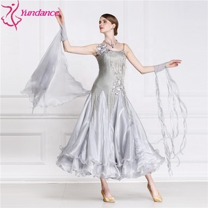 B-15110 hochwertige Strass Ballsaal <span class=keywords><strong>Tanz</strong></span> kleid Erwachsene Lyrical Grey Modern Dance Kostüm Kleid für den Wettbewerb - Product Image 3