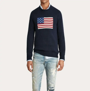 IMA431 가을/겨울 사용자 정의 남성용 클래식 미국 국기 스웨터 크루넥 슬림핏 니트 운동복 의류 통기성 패턴 - Product Image 4