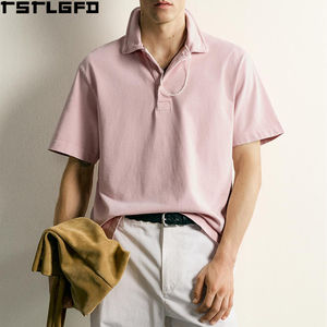 เสื้อถักเนื้อผ้ามีเท็กซ์เจอร์แบบตัดเย็บสำเร็จสำหรับผู้ชาย สีชมพูอมเทา ทรงปกติ แขนสั้น สไตล์สตรีทแวร์ เสื้อผู้ชาย ผู้ผลิตเสื้อจำนวนมาก - Product Image 1