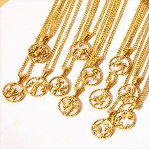 Collana con Ciondolo Circolare dei 12 Segni Zodiacali, Zircone e Conchiglia, Creativa e Semplice, Impermeabile, in Acciaio al Titanio, Gioiello per Feste - Product Image 3