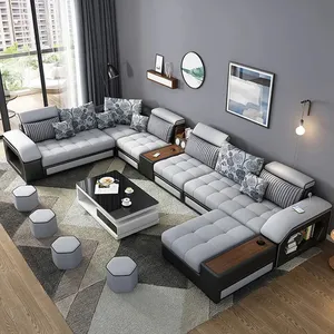 Modern Design Waterproof Fabric Wooden Classic Blue Floor Hotel 7 Seater Sectional Sofa Set Furniture Couch Living Room Sofas