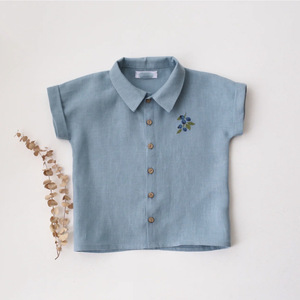 Kemeja Lengan Pendek Katun Linen Bordir untuk Bayi Balita Laki-laki Musim Panas - Product Image 1