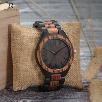 Günstige Gravierte Handgefertigte OEM Benutzerdefinierte Logo Schwarze Sandelholz Sport Mode Quarzuhr für Herren Royal Bear RB-5103 Hersteller