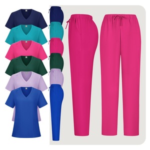 Women Scrub Set Solid Color V-Neck Top And Straight Leg Pants Moisture Wicking Hospital Uniforms Split Set S XXL - Product Image 3