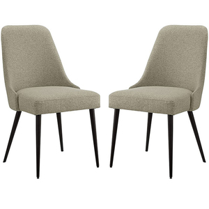 Midcentury Linen Upholstered Dining <b>Chair</b> Armless Side <b>Chair</b> Wood <b>Legs</b> Modern Dining Room Seating - Product Image 1