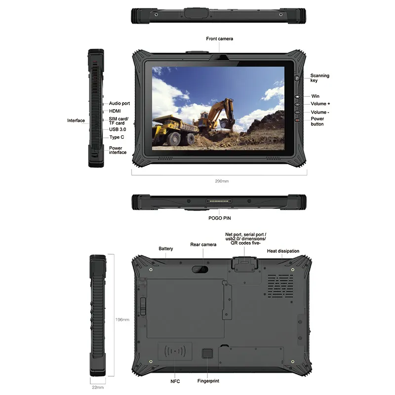 Escáner de tableta resistente Win 11 DE SUMINISTRO DE FÁBRICA DE 12,1 pulgadas móvil Ip65 650Nits 6300Mah Industrial Rugged Wins Tablet Pc