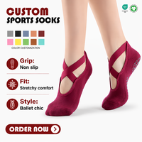 Chaussettes de compression en coton pour le yoga et le pilates, antidérapantes, longueur de l'équipage, lacets entrecroisés, robe absorbant la sueur, logo de manchette corporelle