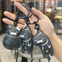 Cool dessin animé chat PU cuir porte-clés Animal étoile fleur doigt moyen sac pendentif accessoires