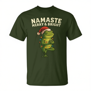 Yoga Frog Christmas Lights Namaste Holiday Vibes T-shirt unisexe à col rond et manches courtes imprimé numériquement pour adultes - Product Image 2