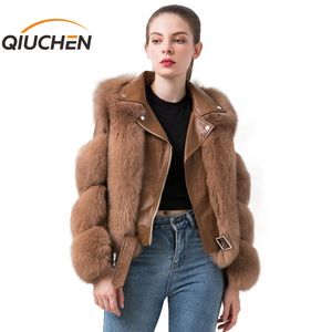 QIUCHEN QC20066 manteau de fourrure véritable femmes manteaux d'hiver veste de fourrure de renard véritable vestes en cuir véritable peau de mouton vêtements de fourrure de luxe - Product Image 1