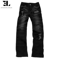 LARSUR Custom Denim Factory Premium Distress Wash Flare Denim Pant studded Rivet Western Classic Ripped Damage BootCut Jeans Homme