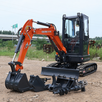Mini-excavatrice de 2,5 tonnes Derette RT25 certifiée CE, excavatrice sur chenilles avec cabine fermée et climatisation pour l'Europe