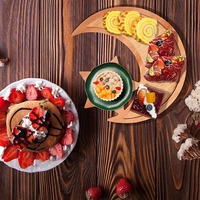 Plateau en bois artistique lune étoile Eid Mubarak fête nourriture vaisselle plateau pâtisserie Dessert présentoir Ramadan Table croissant plateau