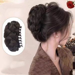 Perruque synthétique torsadée tressée chignon fleur bourgeon chignon, pince à griffes moelleuse pour un look haut de gamme à l'arrière de la tête - Product Image 4