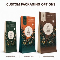 Sachet de café à fond plat imprimé sur mesure avec fermeture éclair pour l'emballage de café Arabica en grains entiers bio torréfiés