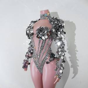 Body de luxe en cristal Chevron à sequins, avec coupe éclatante, col choker <span class=keywords><strong>marquise</strong></span>, dos en V profond et maille transparente, pour costume de scène de danse de salon - Product Image 1