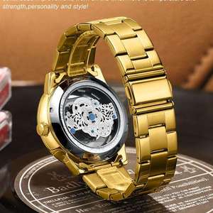 Reloj de Cuarzo Binbond B1010 1010 para Hombre, con Manecillas Luminosas, Correa de Cuero y Acero Inoxidable, Dorado, de Lujo, Resistente al Agua, para Negocios - Product Image 6