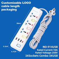 TONGXI personalizado modelo 914U 3M tira de alimentación de cable de cobre 3 salidas 3 puertos USB enchufe de extensión USB eléctrico con sobretensión
