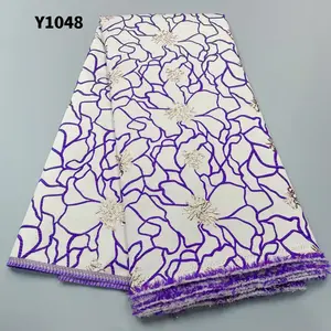 Y1048 אפריקאי תחרת בד הזהבה Brocade אקארד תחרה סגול צרפתית תחרה בדי סאטן חומר לחתונה המפלגה