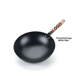 <span class=keywords><strong>Wok</strong></span> professionnel en acier au carbone à fond rond avec poignée, pré-assaisonné pour une utilisation en extérieur, cuisinières à gaz, durable - Product Image 2